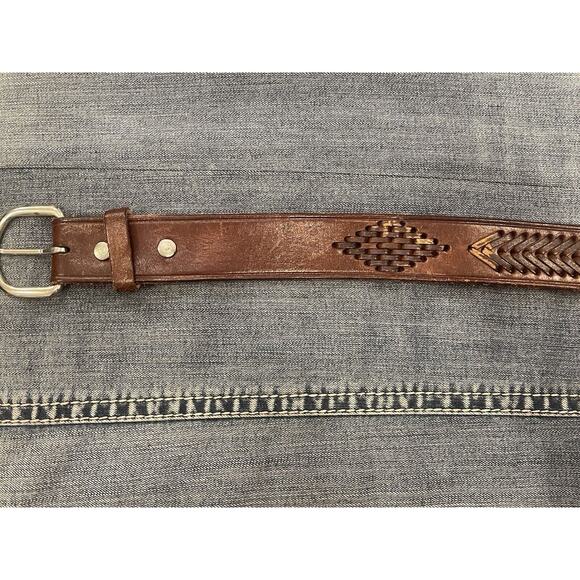 Leather Belt Brown‎ Woven Design Western Style Casual Belt Size 40 - Picture 4 of 5